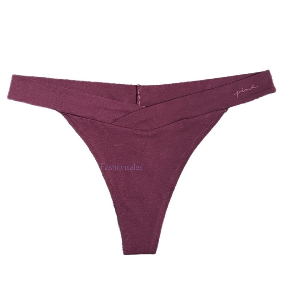 Victorias Secret Pink Soft Cotton Thong Panty Script Logo Burgundy